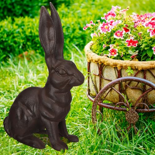 Otoolling Cast Iron Rabbit Garden Statue Large Vintage Sitting Bunny Garden Figurines Patio Yard Lawn Doorstop Ornament Home Office Decor Animal Lover Gift