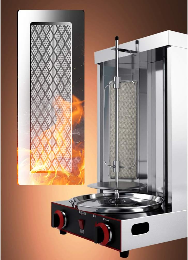 Shawarma Doner Kebab Machine Electric Kebab Grill Vertical Broiler Gyro Meat Rotisserie with 2 Burners Temperature Adjustment 50-300℃ for Commercial Home Kitchen,One Color-Gas