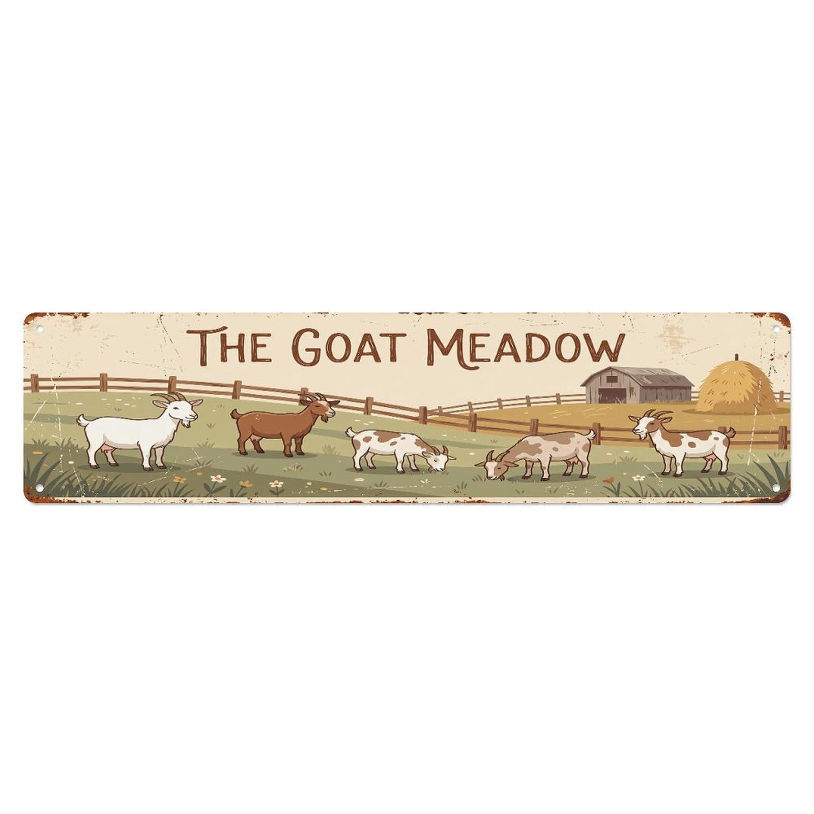 Vintage Goat Farm Scene The Goat Meadow Metal Tin Sign