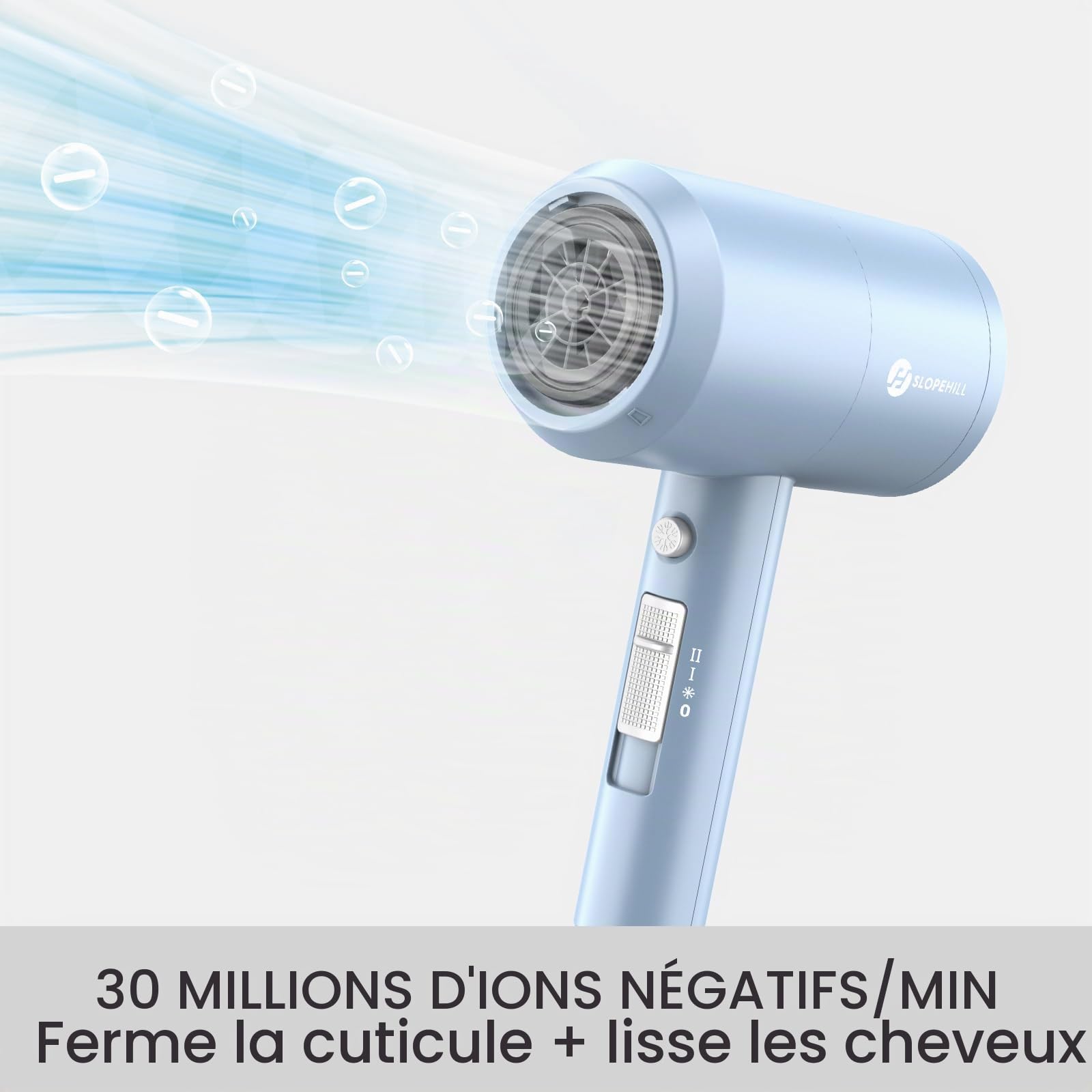Slopehill Sèche-Cheveux Ionique, Moteur Ac Professionnel/Faible Bruit/Longue Tenue, Air Froid, 3 Températures/ 2 Vitesses, Pour La Famille Et Le Salon (Gris)