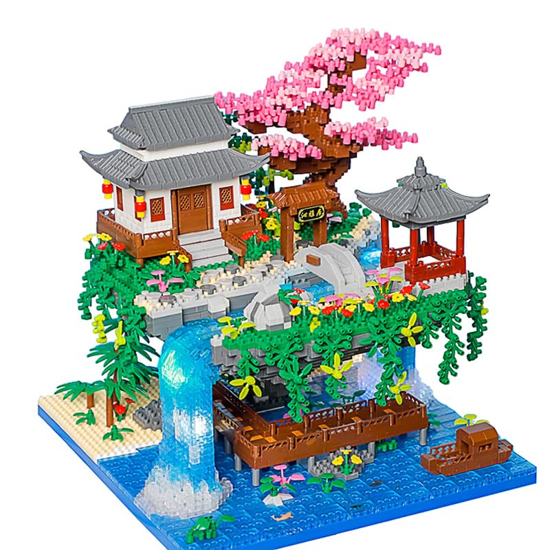 Minxtech Pfirsichblüten Teich Architektur Mini Baustein, 3320 Teile Peach...