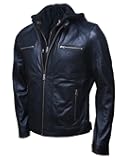 Artistry Mens Genuine Lambskin Leather Motorcycle Jacket with Removable Hood in Black Brown