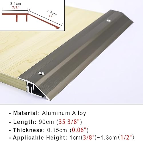 Miniatura 3 de Kunovo Tira de umbral decorativa para pisos de aluminio, barra de unión antideslizante con tornillo y base, rampa de borde de puente para silla de