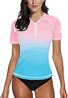 Vista 169 de BesserBay Women’s Rash Guard Shirt UPF 50+ Half Zip Short Sleeve Quick Dry Swim Shirt Swimsuit Tops