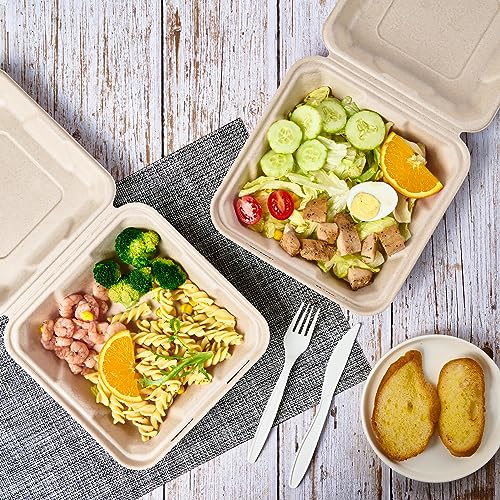 image for ECOLipak 50 Pack Clamshell To Go Containers, 100% Compostable Disposab