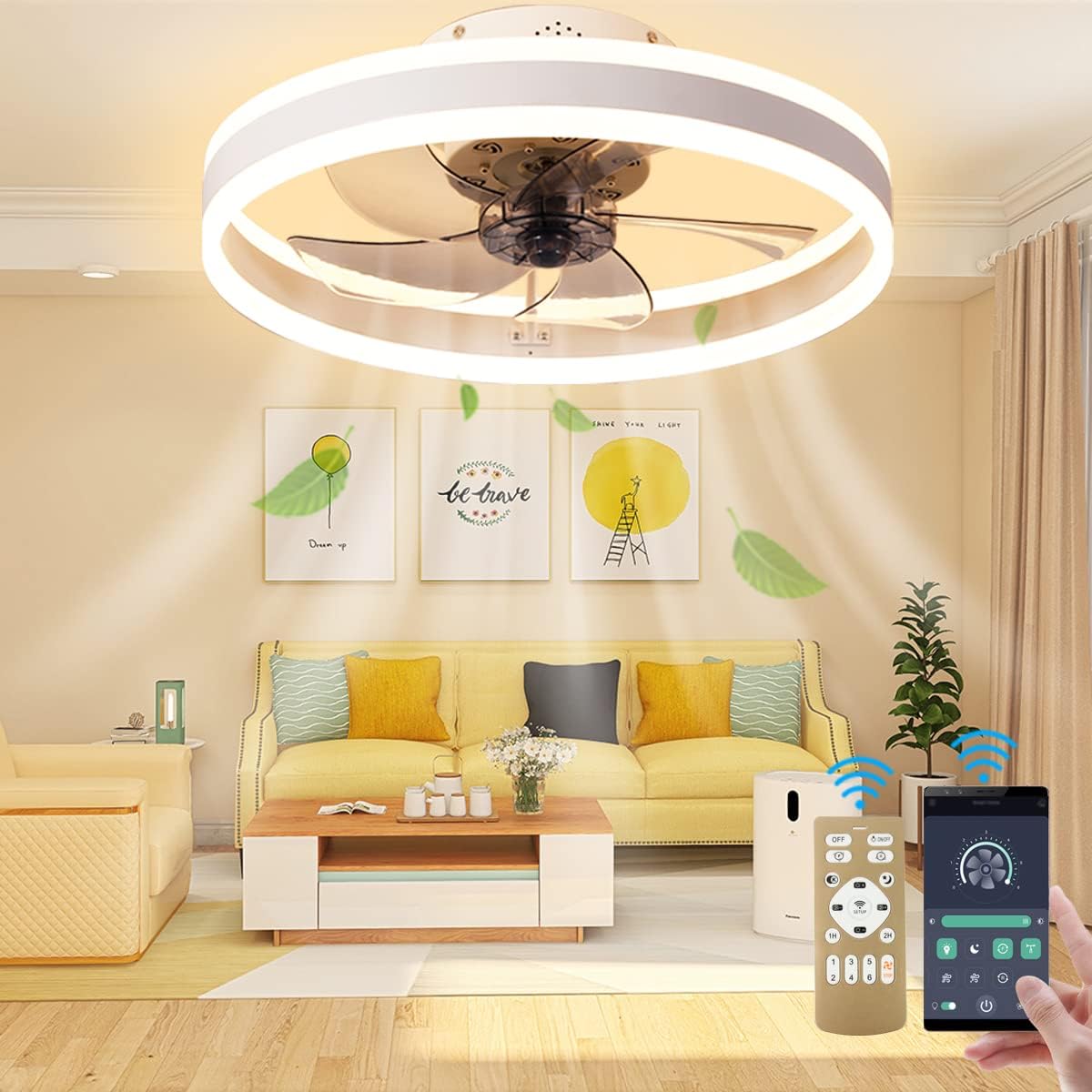 CACCISUN 20" Smart Ceiling Fan with Lights Remote APP