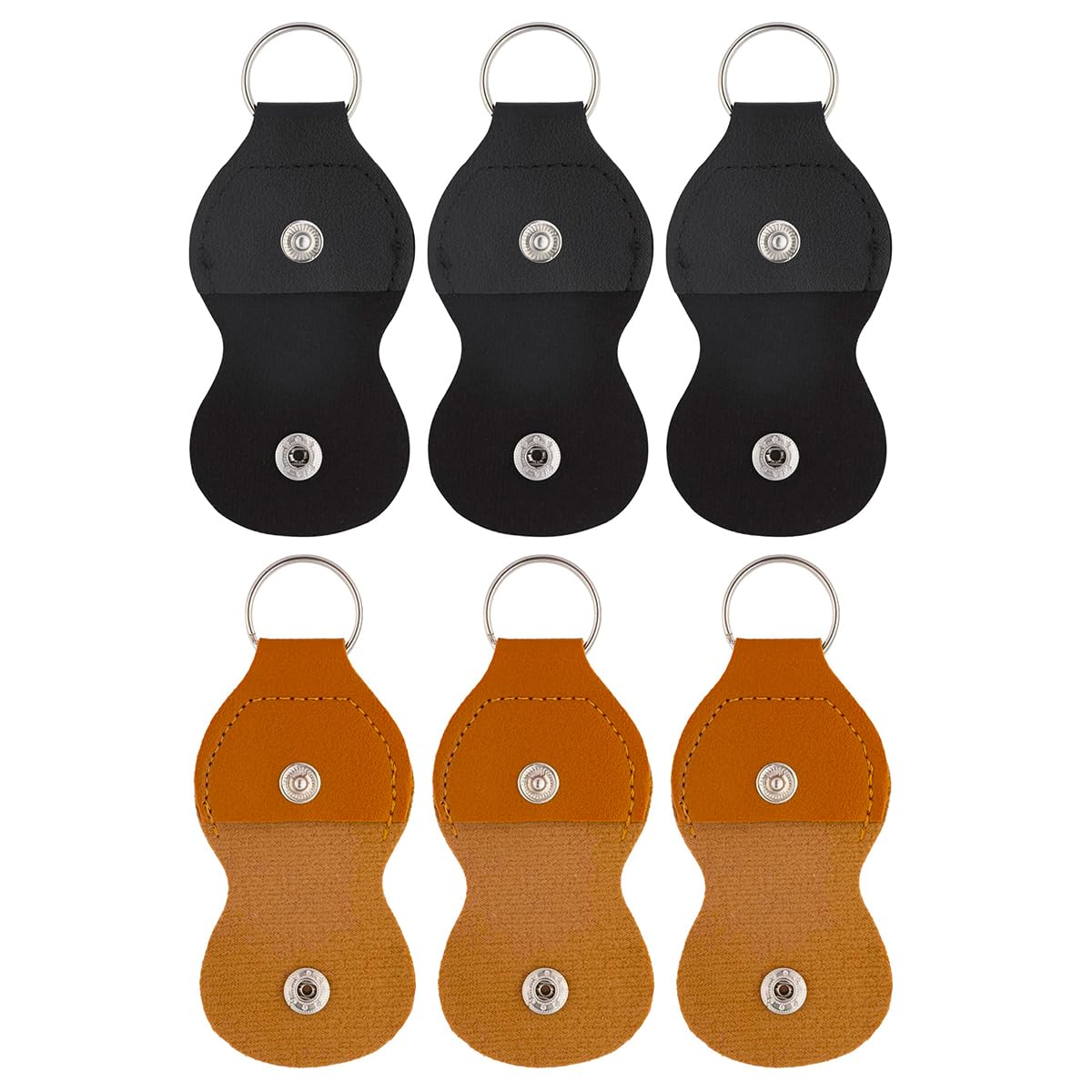 Muiltvoe 6Pcs Guitar Pick Keychain Holder PU Leather Case Bag Pick Storage Clip Keychain Case For Guitar Players Black Brown