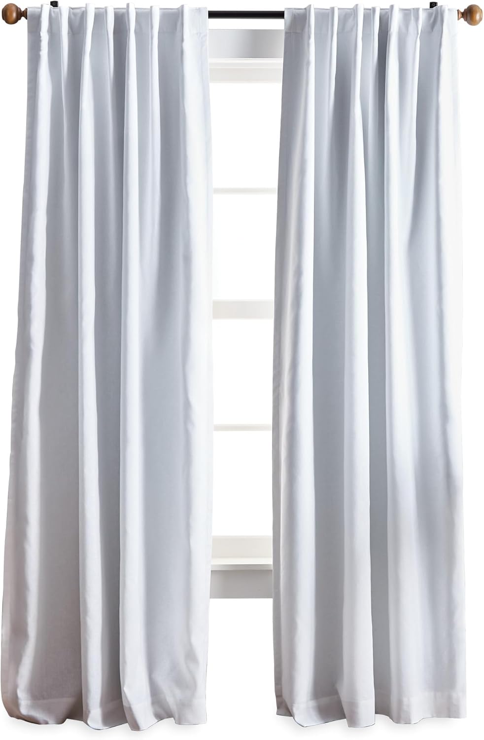 White Cotton Linen Blackout Curtain Panel Pair, 84"