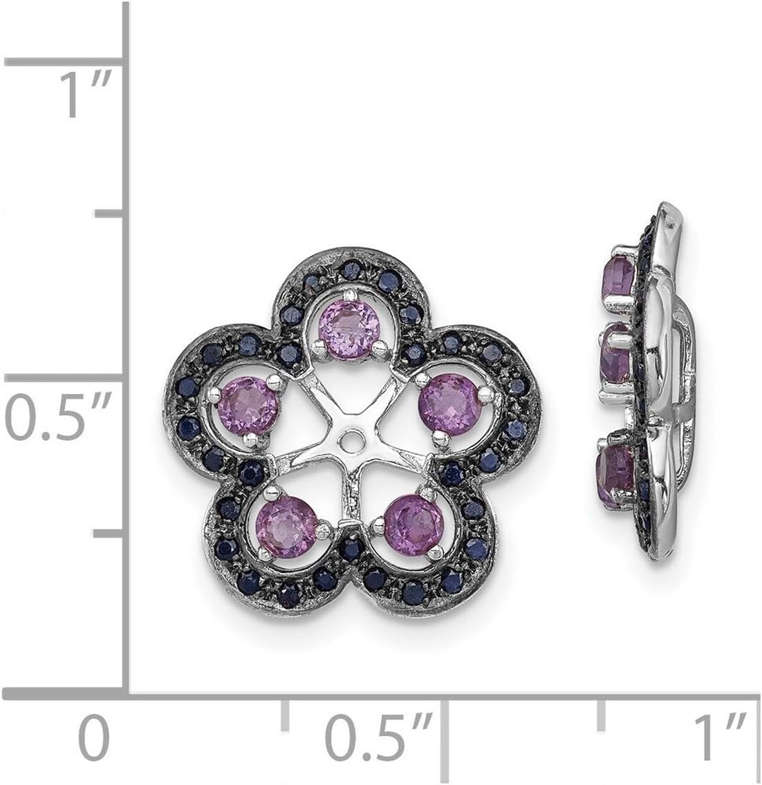 925 Sterling Silver Amethyst and Black Sapphire Earrings Jacket 16x15mm Wide Earring Jacket for Women
