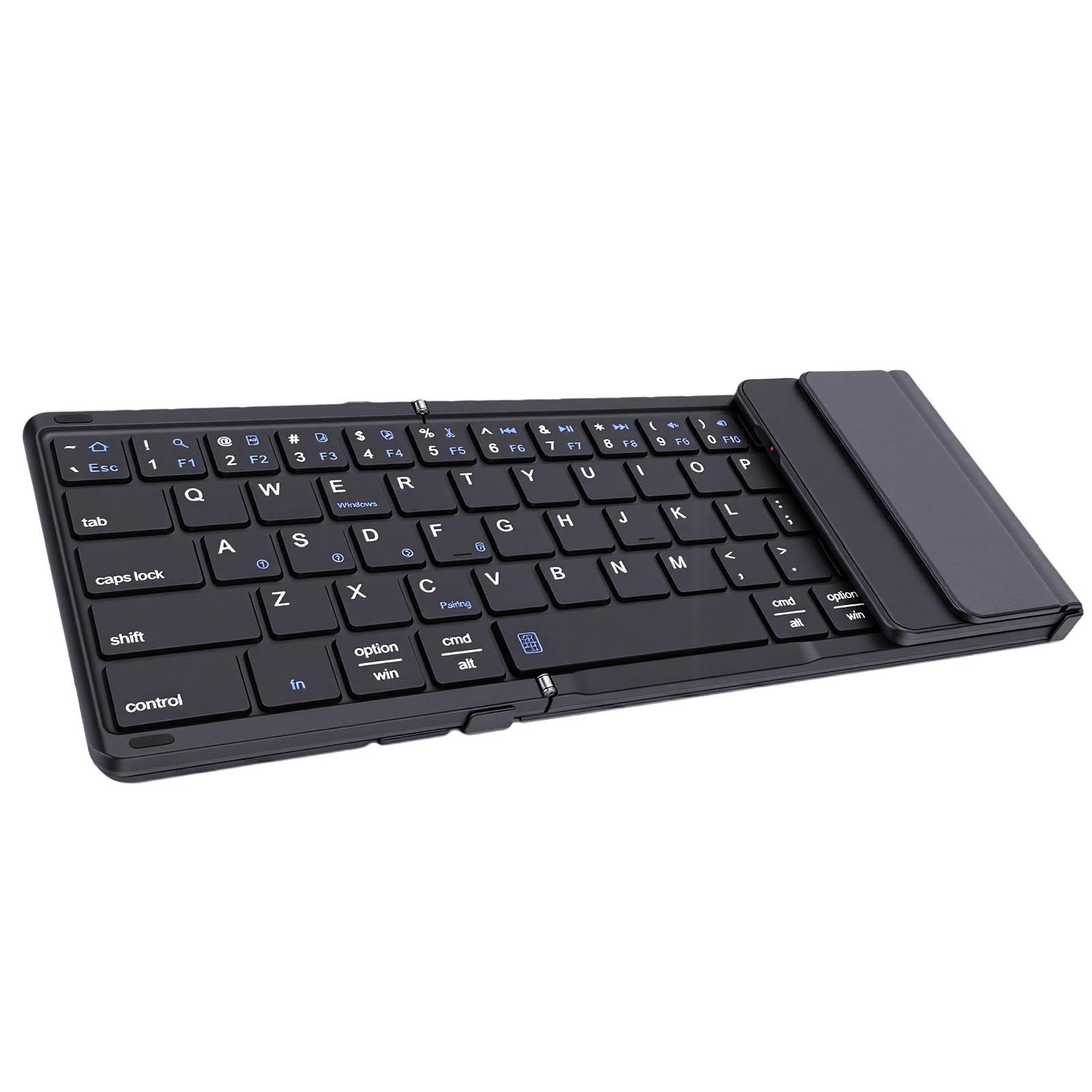 Combinazione Tastiera e Mouse Portatile Pieghevole (BLACK) | Combo Tastiera Bluetooth Pieghevole, Mouse Sottile, Custodia Rigida e Supporto per Telefono, Bluetooth per 3 Dispositivi