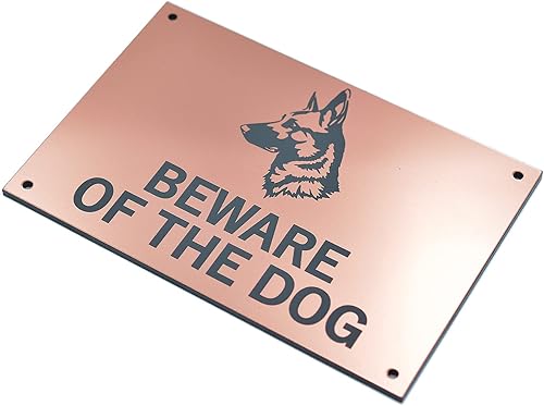 Miniatura 8 de Letrero de Beware of the Dog (pastor alemán), advertencia fácil de ver, aviso para interiores y exteriores, letrero disuasorio (plateado)