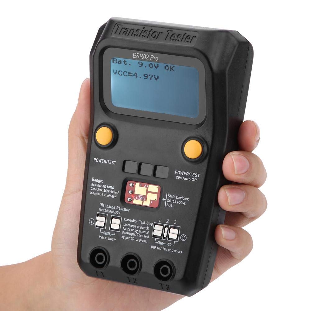 Tester Transistor Digitale BSIDE ESR02 Pro, Misuratore Induttanza Componenti SMD 0Ω-50Ω Senza Batteria 25pF-100mF 0,01mH-20H