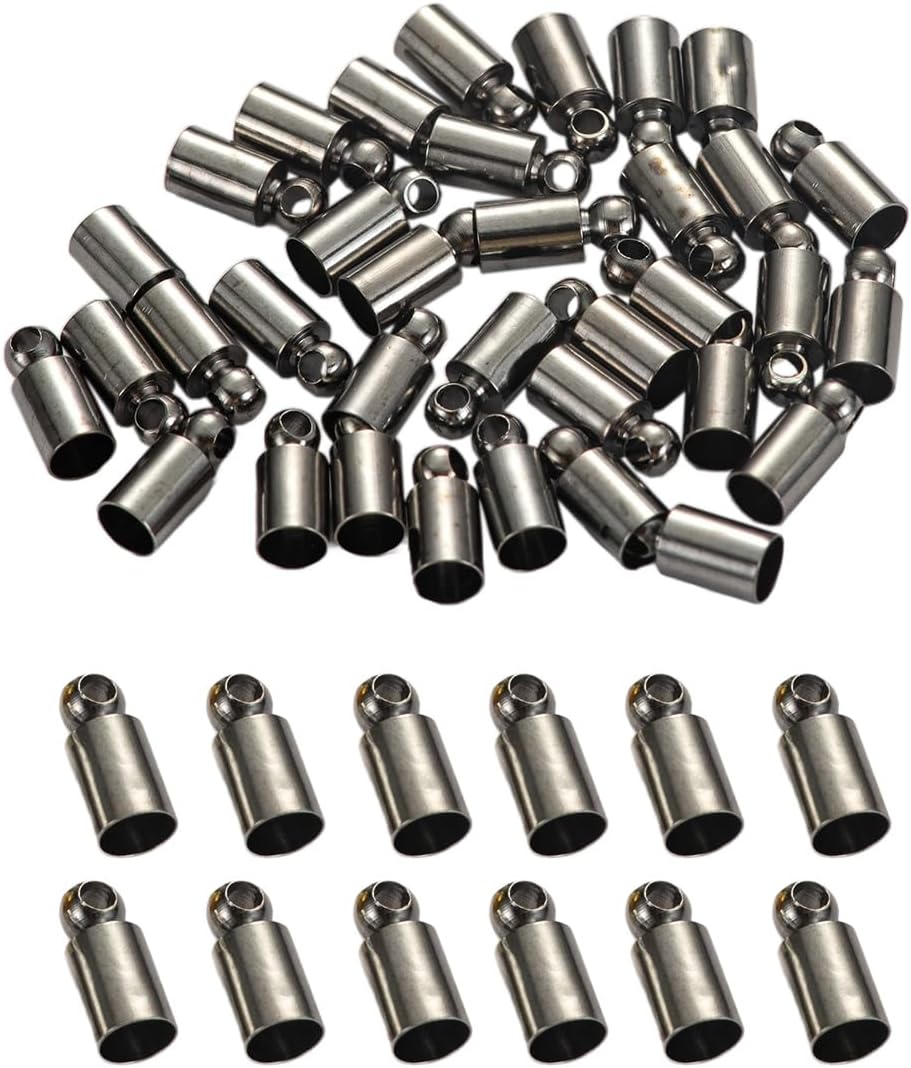 200 Pieces Round Cord End Caps with Loop Crimp Cap for