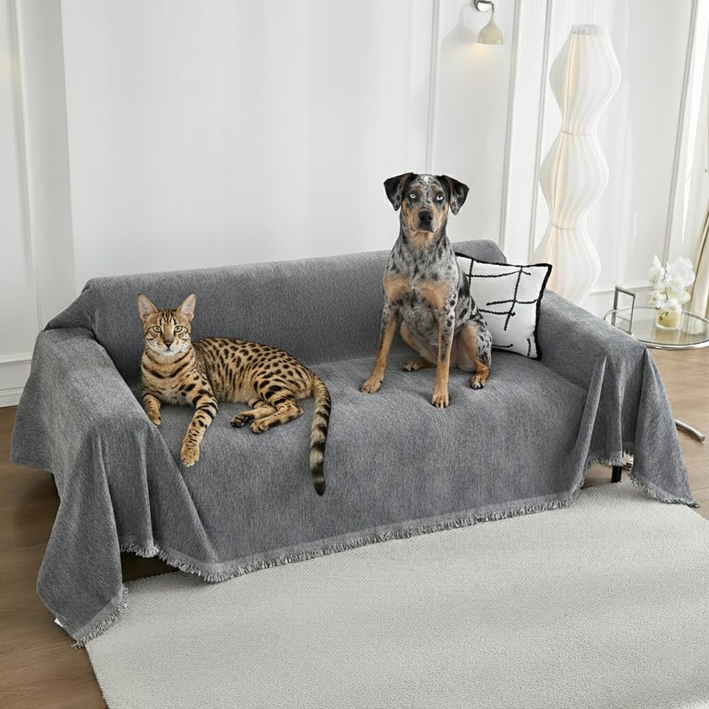 LUNETIO Couch Cover Blanket - Thick Chenille Sofa Cover Protector for Large Couch, Washable Slip Sofa Throw for Dogs, Pets, Cats, Chairs, Cushions &