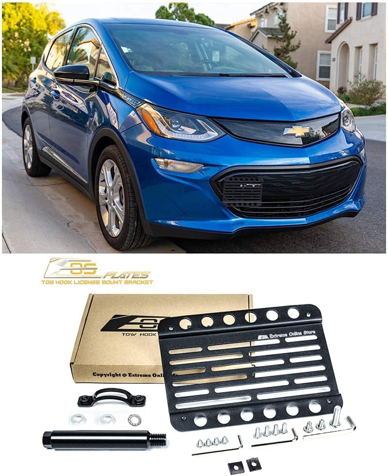 Extreme Online Store Replacement for 2017-Present Chevrolet Bolt EV Bolt-EV | EOS Plate Version 1 Front Bumper Tow Hook License Plate Relocator Mount Bracket Tow-418 (Mid Size)