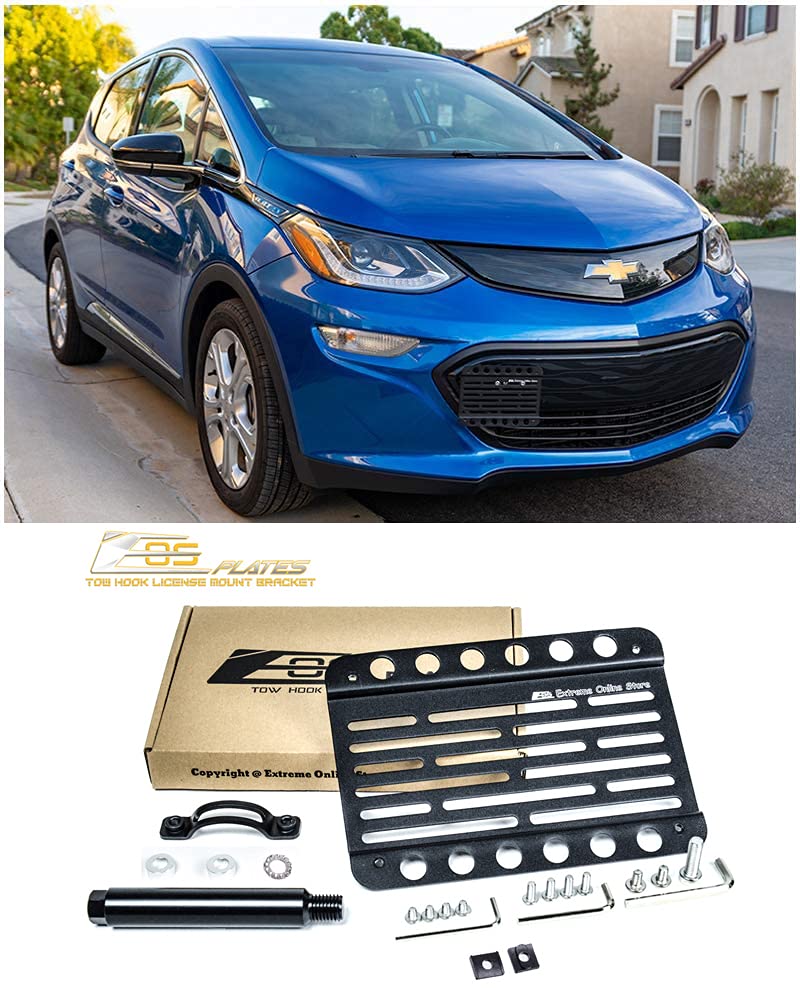 Extreme Online Store Replacement for 2017-Present Chevrolet Bolt EV Bolt-EV | EOS Plate Version 1 Front Bumper Tow Hook License Plate Relocator Mount Bracket Tow-418 (Mid Size)