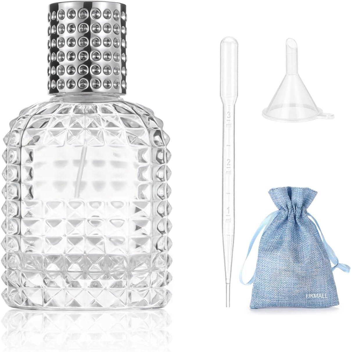 50ml/1.7oz Refillable Perfume Atomizer Bottle - Thick Clear Glass, Fine Mist Spray for Luxury Fragrances & Aftershaves (Includes Funnel, Dropper, Storage Bag)