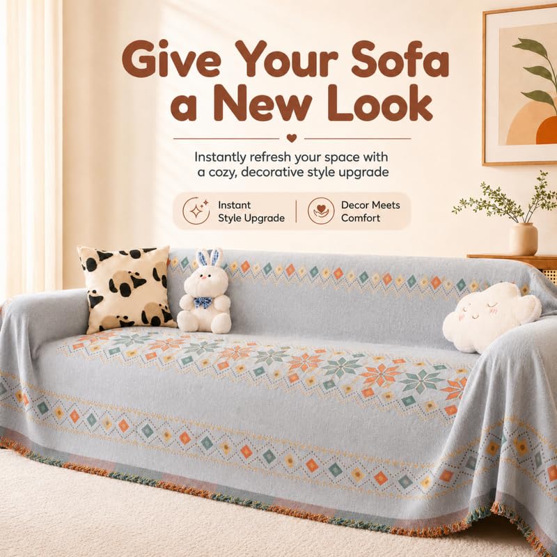 Image of Homero Reversible Sofa Throw Cover Premium Chenille Sofa Cover for 1 Seater Sofa with Anti Slip Design and Soft Touch Furniture Protection