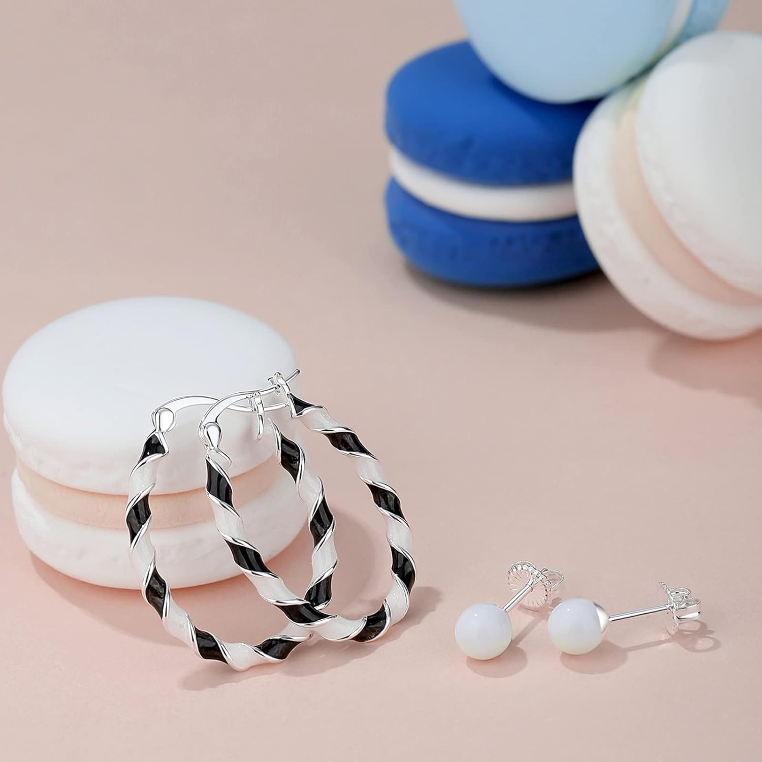 Twist Earrings-Enamel Twist Hoop Earrings, Silver Hoop Earrings For Women Statement Earrings