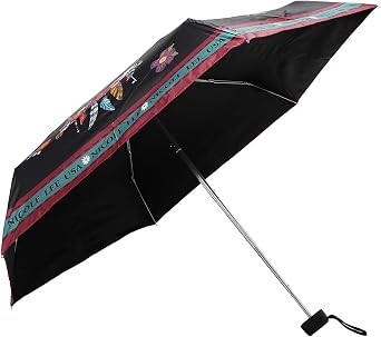 Nicole Lee Compact Travel Umbrella, 37 inch Canopy, UV Protection, Push Button, Black
