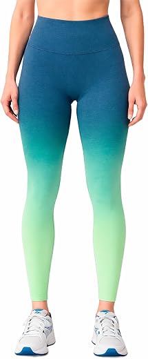 Khwaish Store Women High Waist Gradient Ombre Pattern Gym Compression Legging Tight Yoga Pants Ankle Length Workout Exerci...