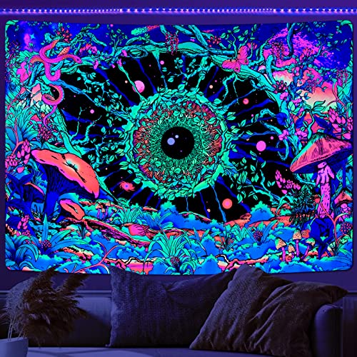 Uspring Blacklight Mushroom Tapestry Uv Reactive Eye Tapestries Aesthetic Floral Plant Tapestry Hippie Butterfly Snake Tapestry Galaxy Space Tapestry For Bedroom(51.2 X 59.1 Inches) #TOP26