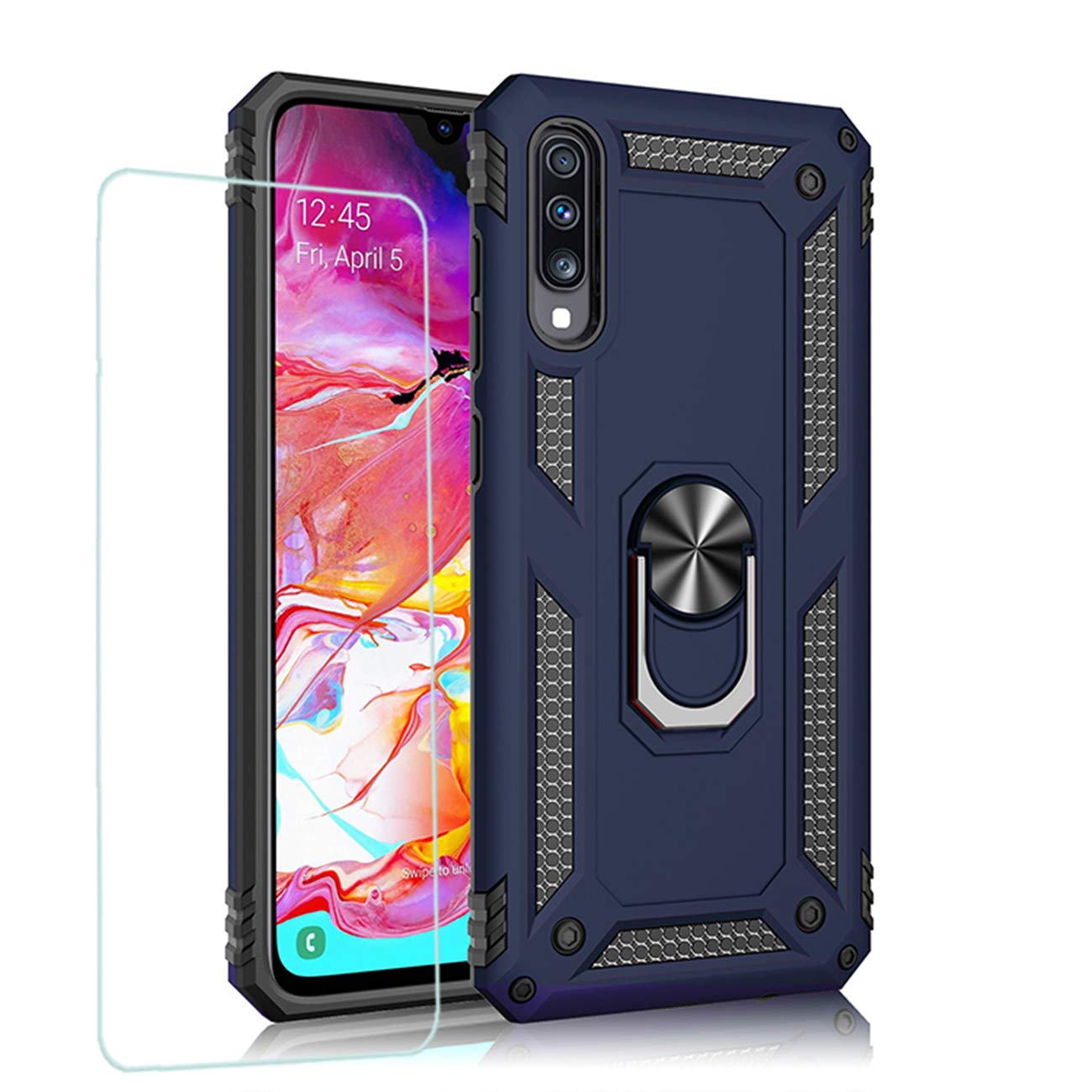 Joytag compatibles para Funda Xiaomi Redmi 9，Carcasa +Cristal Templado Silicona TPU 360 Grados Anillo Giratorio magnético Soporte Caja del teléfono del Coche-Negro — view 11