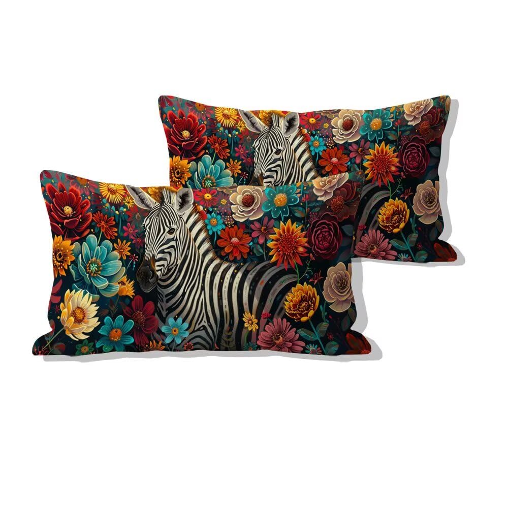 Housses de coussin 50x90cm en velours haut de gamme au motif zèbre fleuri moderne
