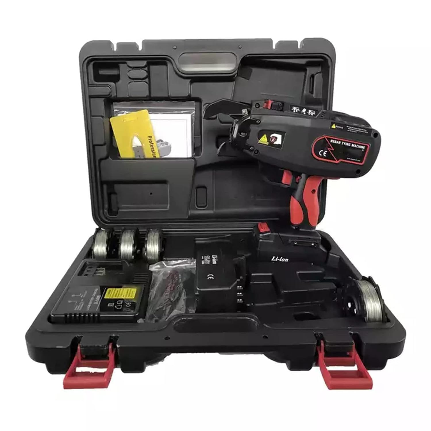 18.5V Fully Automatic Rebar Tying Machine - Efficient Strapping Tool for Reinforcing Steel, Includes 2 Batteries & Wire Reel