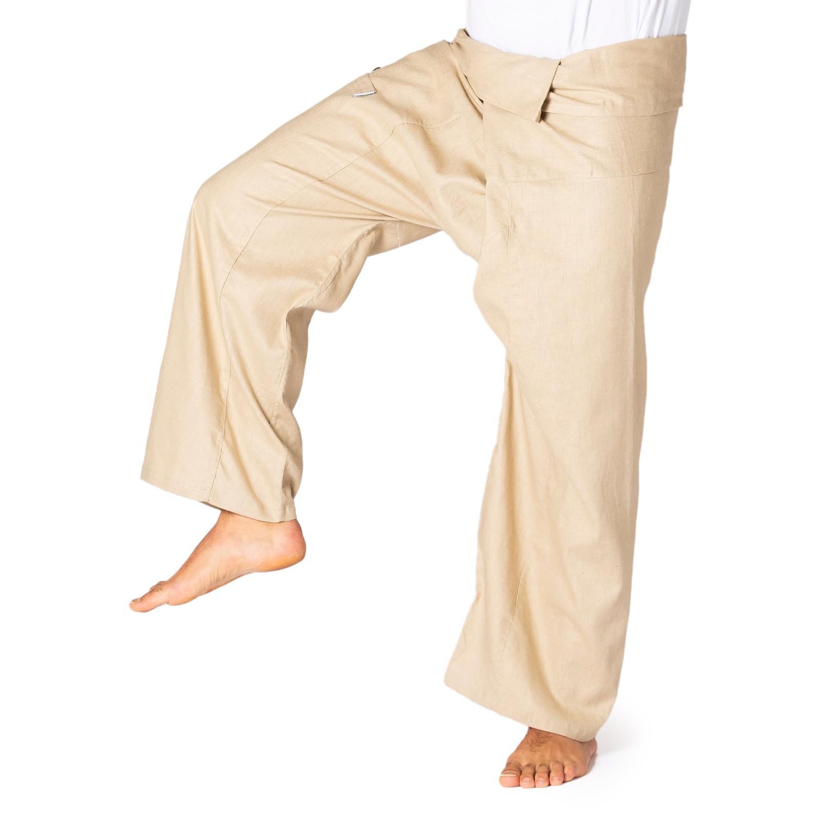 PANASIAM Pantaloni da Pescatore Thai - Pantaloni a Portafoglio in Canapa | Per donna & uomo, pantaloni yoga & arti marziali, vita regolabile, tecnica a portafoglio, tinta unita