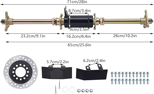 Miniatura 7 de Guaopom Kit completo de eje trasero Go Kart de 28 pulgadas, eje trasero de 27.953 in, kit completo de 3 agujeros, kit completo de freno de disco de