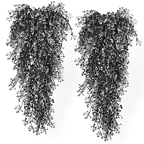 RECUTMS Artificial Hanging Plants 4 Pcs Fake Ferns Artificial Plants Large Faux Hanging Plant Wall Plants Fake Ivy Room Home Garden Wedding Halloween Party Indoor Outdoor Decor(Black White)