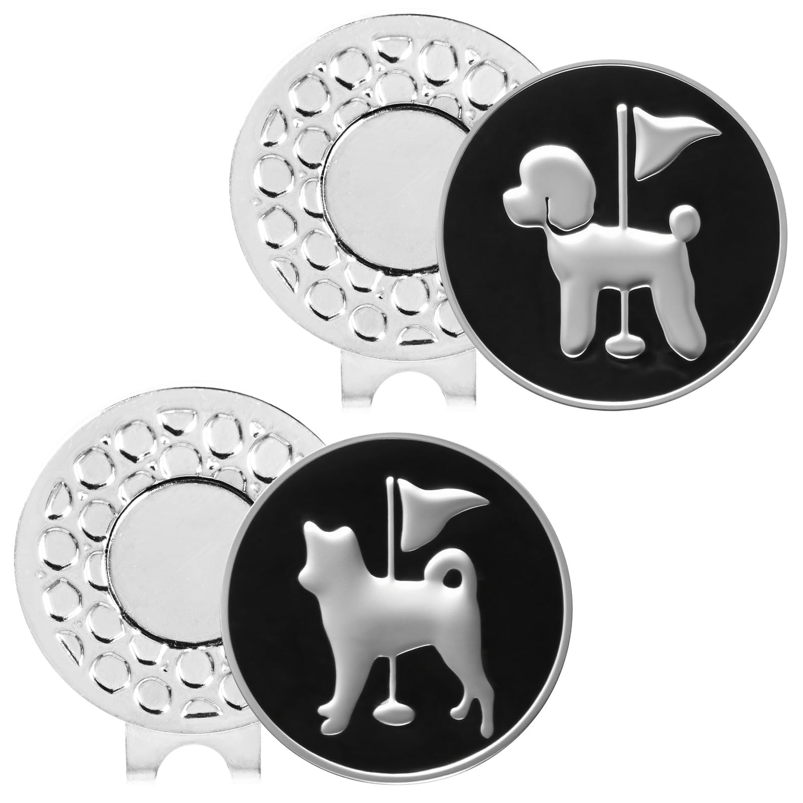 AXKAL Magnetic Stylish Golf Ball Markers with Hat Clip 1/2 Pack, Premium Strong Magnetic Golf Accessory for Cap Bag Shirt, Ideal Golf Gift for Women & Men (2PCS, Teddy & Shiba Inu)