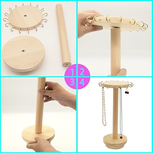 Miniatura 5 de Laidom Soporte de exhibición de collar 360 giratorio de madera organizador de joyas soportes de mesa circular soporte de exhibición de joyería