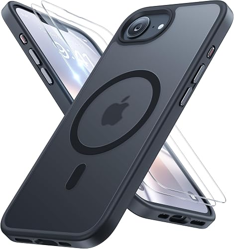 miracase for iPhone 16e case & iPhone 17e Case for MagSafe [with 2×9H+ Screen Protectors] TOP Military-Grade Protection Shockproof with Velvet Touch for iPhone 16e/17e Phone Case 6.1", Matte Black