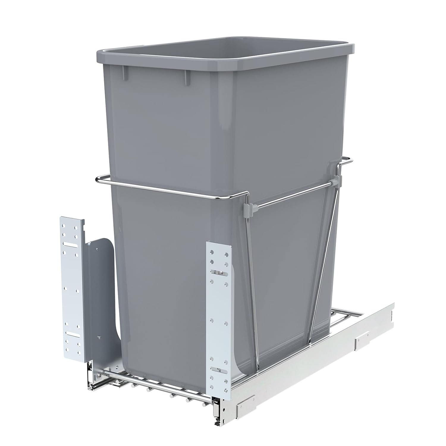 Single Pullout Trash Can for Under Kitchen Cabinets Include Single 35QT Trash Bin Doesn't Include Door Fittings, Bottom-Mount Recycling Bin Single 35 QT