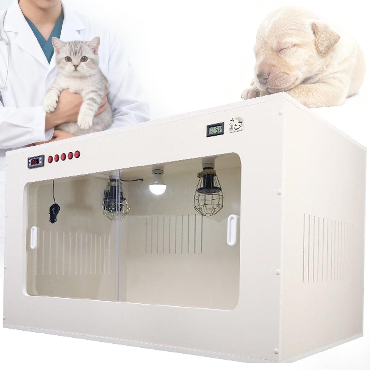 Intelligenter Welpen-Inkubator Mit LED-Licht Und Unabhängigen Schaltern,All-in-One-Brutkasten Mit Heizung Und Belüftung Für Neugeborene Würfe,Hunde,Katzen Und Kleintiere 60 * 50 * 50cm