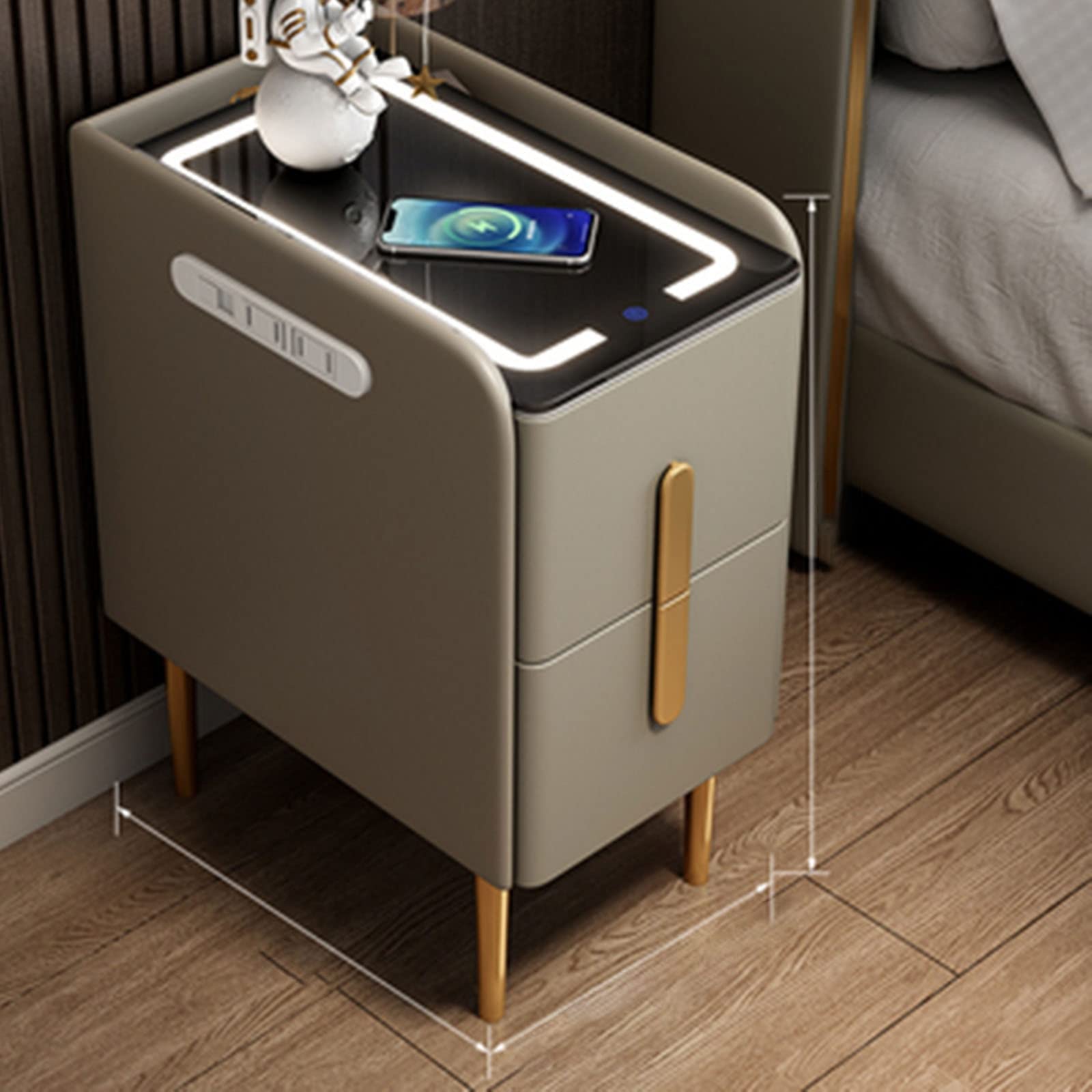 Table de chevet noire avec port USB LED et table d'appoint à 2 tiroirs