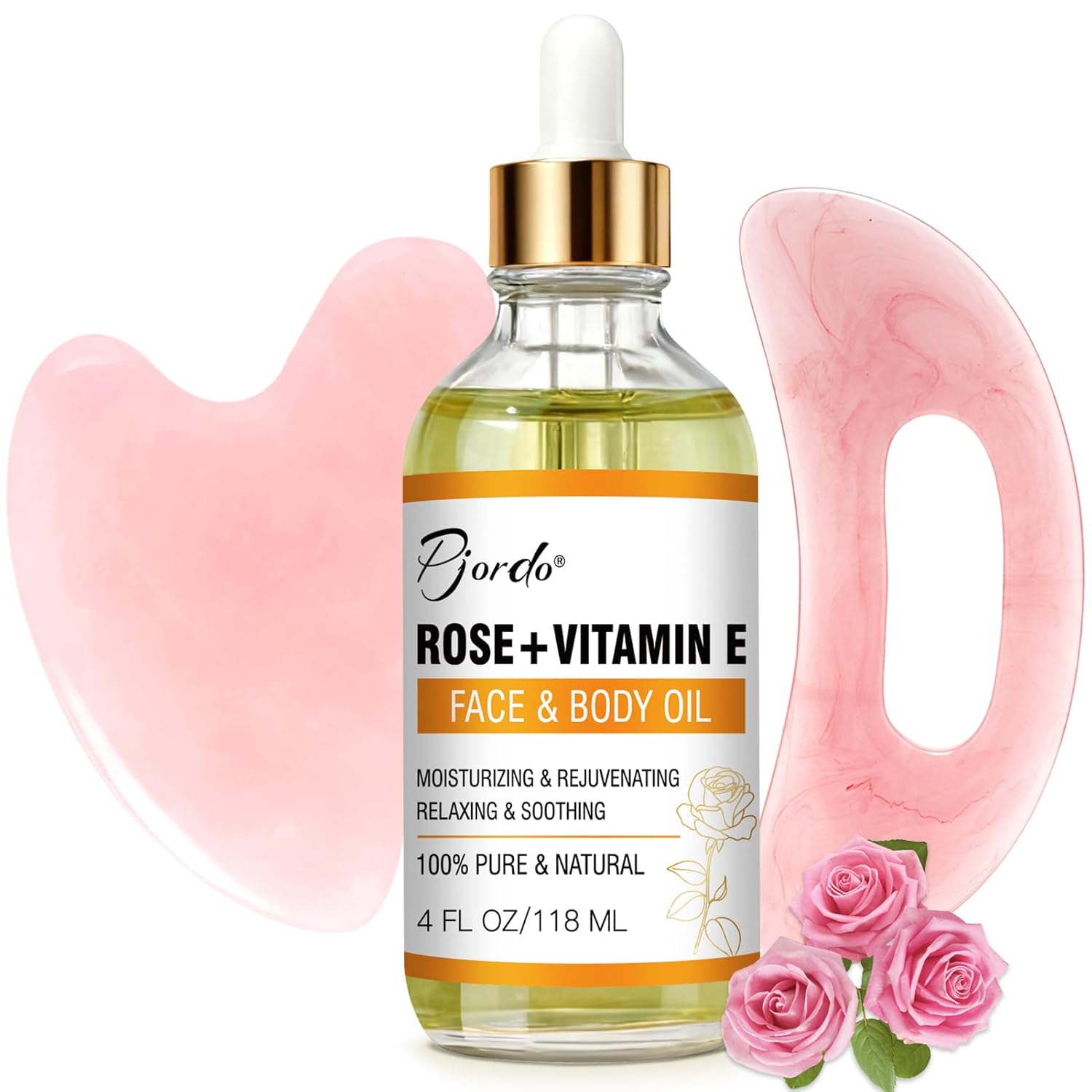 Vitamin E Rose Oil & Gua Sha Massage Tools Set, Gua Sha Oil for Face & Body, Organic Vitamin E Oil for Moisturizing and Hydrating, Anti Aging, Self Skin Care Gifts for Her Women