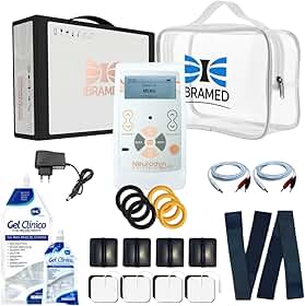 Neurodyn Portátil Ibramed TENS/FES – Aparelho de Eletroestimulação Muscular e Analgésica | 2 Canais Bivolt Recarregável + Kit com Gel, Eletrodos, Faixa e Bolsa