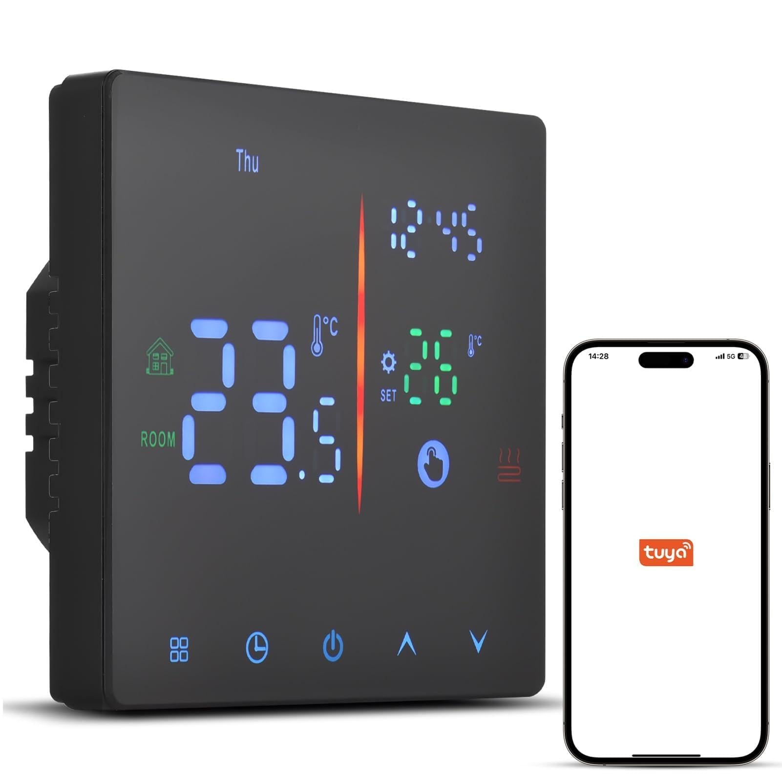 Smart Thermostat for Home Weekly Programmable Digital Thermostat Manual/Automatic Mode APP Control LCD Display Temperature Controller Digital Intelligent Thermostat for Electric (WiFi Water Heating)