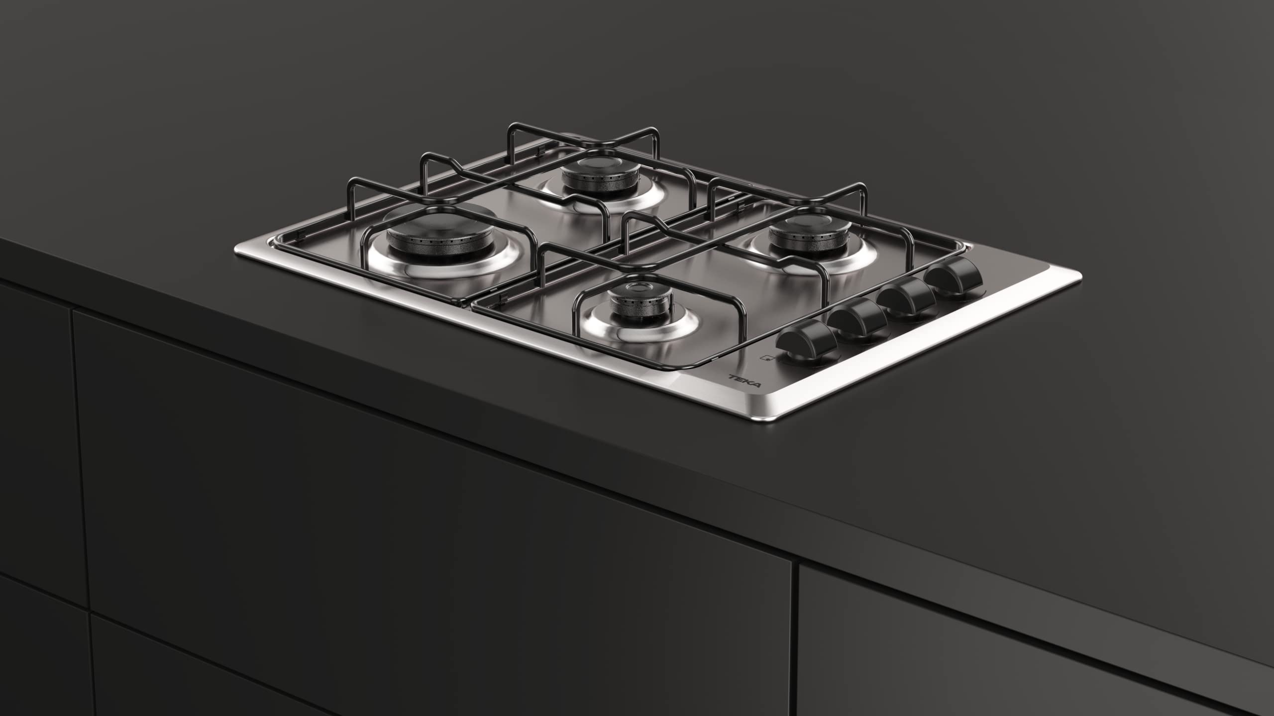 TEKA Placa de Gas Butano 60 cm, Medida Especial de Fondo 43.5 cm, 4 Quemadores con Mandos Laterales, Seguridad Termopar, Parrillas Esmaltadas, Modelo HLX 540 KL