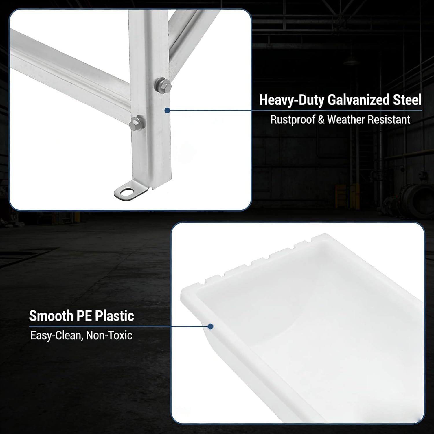 Livestock Feed Trough & Goat Water Trough, 35L/9.25Gal Capacity Long Feeder with Triangular-Structure Stand, Large Capacity Livestock Feeder for Sheep Deer Pigs Horses Cows Farm Use