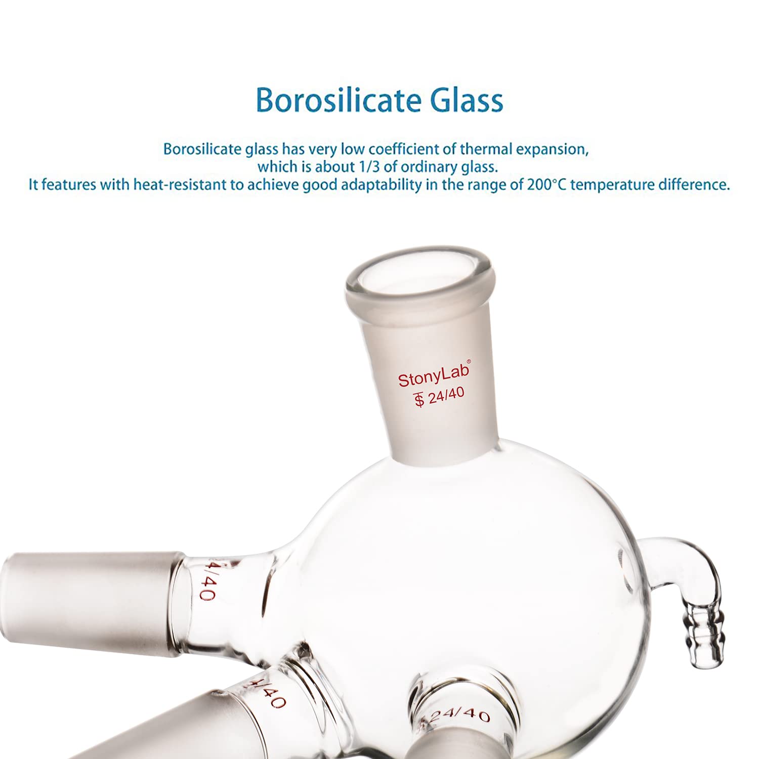 stonylab Verre Distillation Récepteur, Vache Type Récepteur de Distillation en Verre Borosilicate avec Joints 24/40 et Connexion de Tuyau, Utilisé avec Short Path, 500 ml