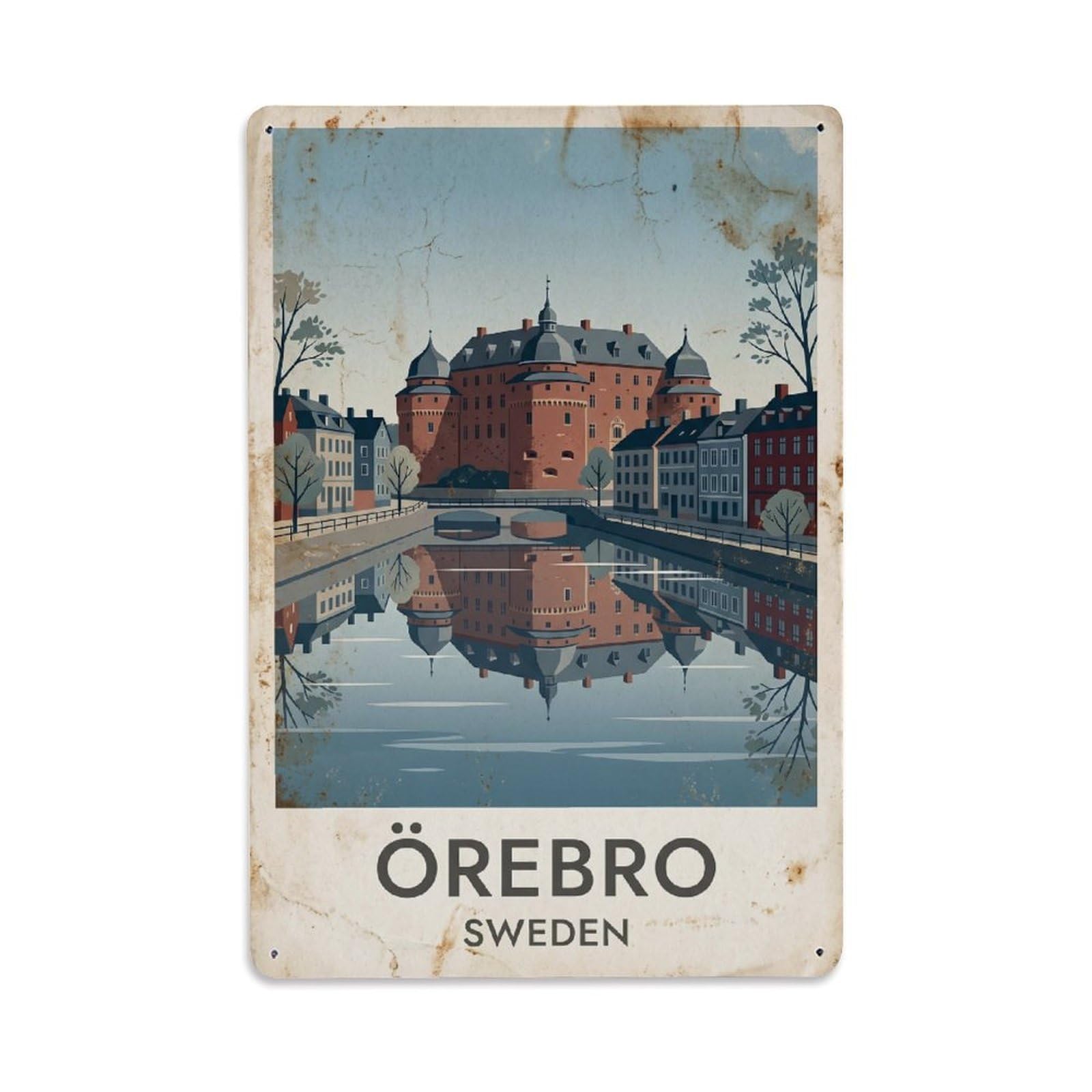 Vintage Travel Orebro Sweden Waterfront 1 Metal Tin Sign