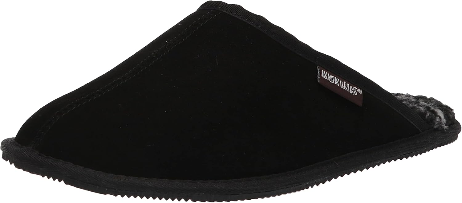 MUK LUKS Men's Dave Printed Berber Suede Scuff Slipper, Black, 12