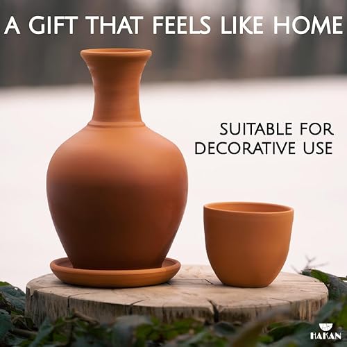 Miniatura 5 de Jarras de barro de terracota con taza y plato, juego de jarras de agua de tierra, tarro de cerámica para agua potable, 76 onzas