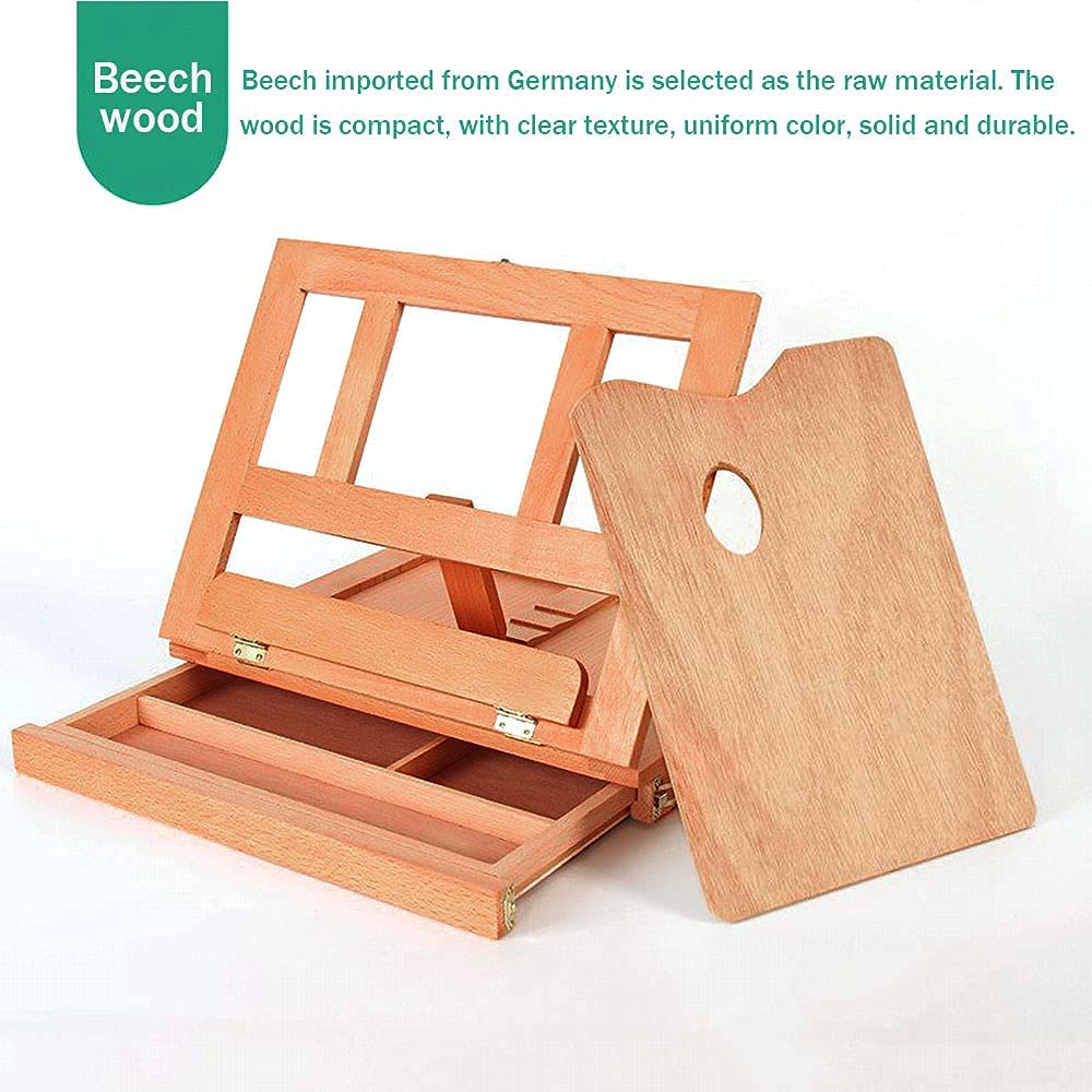 Einstellbare Tischplatten-Staffelei Holzkünstler-Desktop-Staffelei, Kunst-Staffelei for Malerei, Skizzieren, Tischstaffelei mit Aufbewahrungsschublade und Palette, geeignet for Erwachsene, Kinder, Anf