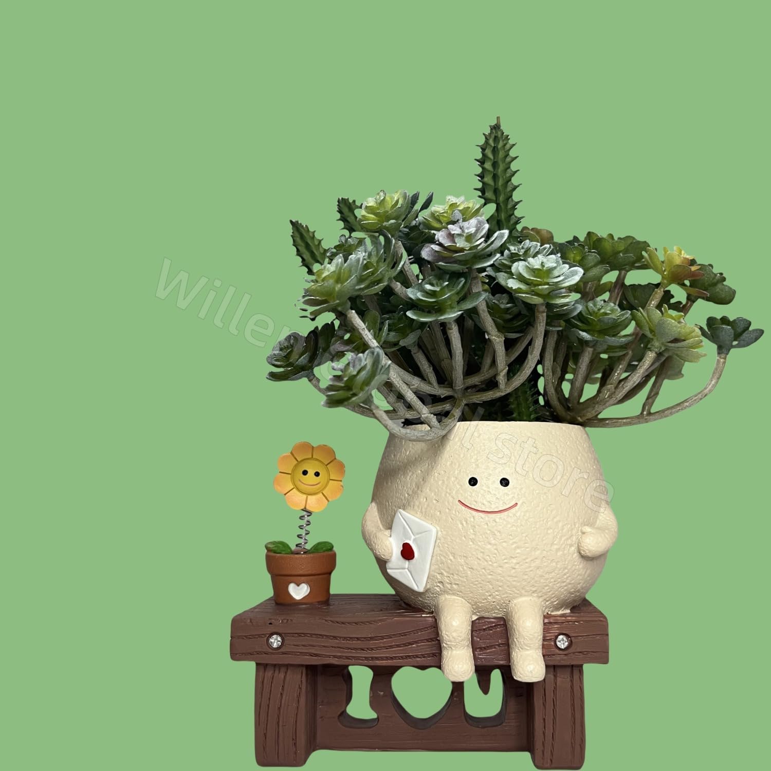 Creative Flowerpot Chair/Swing Smile Face Planter Resin Hanging Cute Head Planters Garden Decoration Creative Rocking Succulent Pot Home Garden Flower Container Study Room Decoration (Style A)