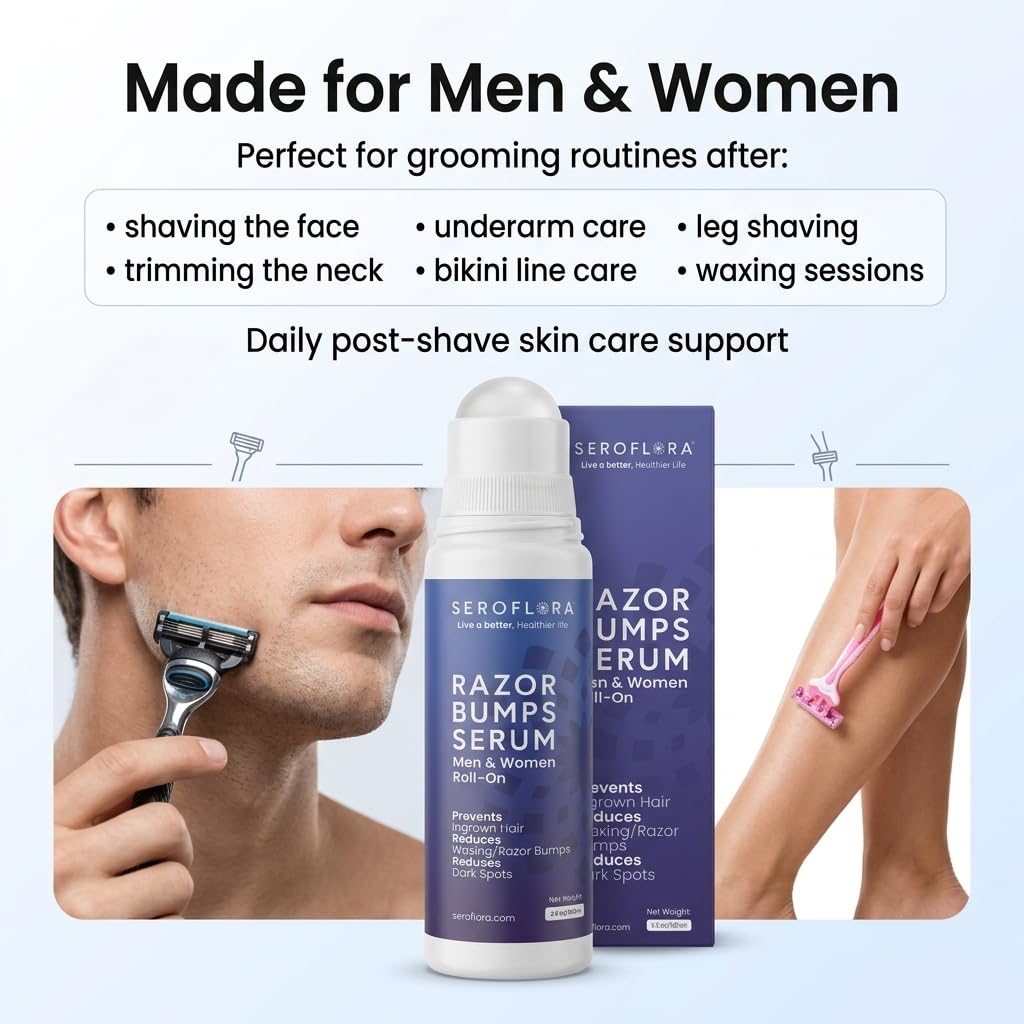 Seroflora Razor Bumps Tratamiento para mujeres – Tratamiento de cabello encarnado – Bump de afeitar para zona del bikini – Después del afeitado y la depilación con cera – Roll-On, cara, piernas
